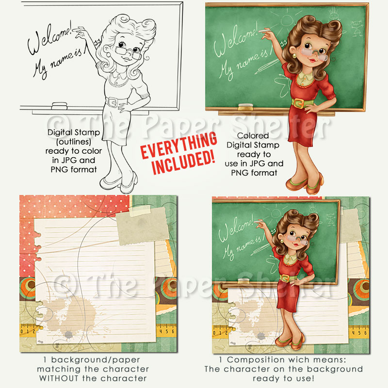 Vintage Teacher - Digital Stamp