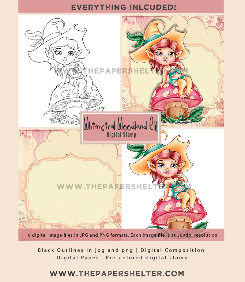 Whimsical Woodland Elf - Digital Stamp - Click Image to Close