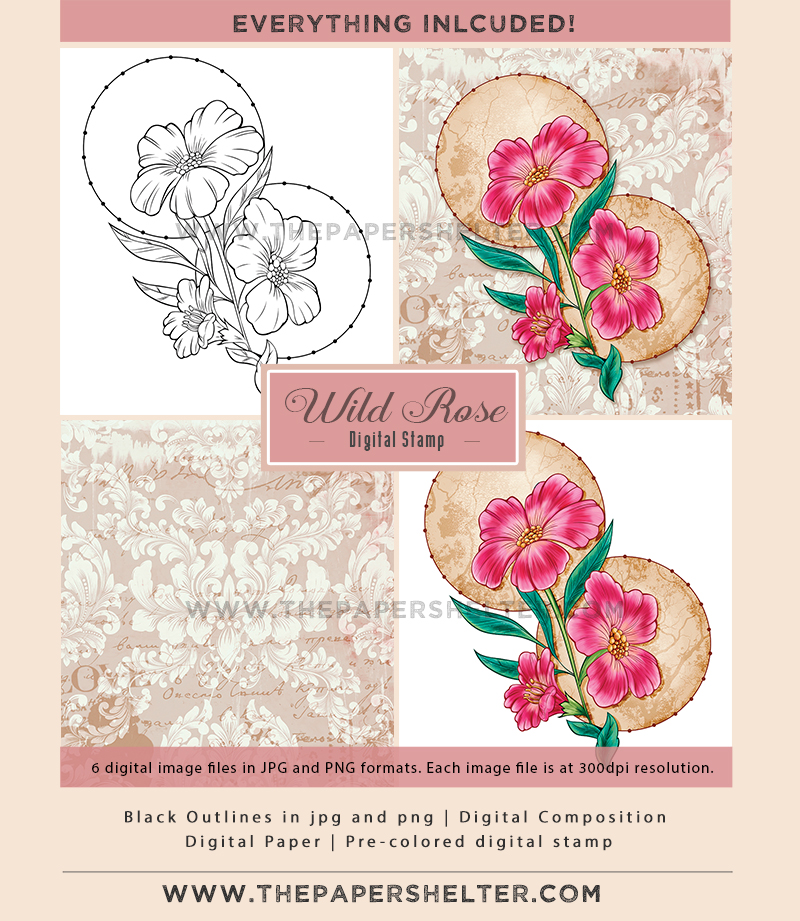 Wild Rose - Digital Stamp - Click Image to Close