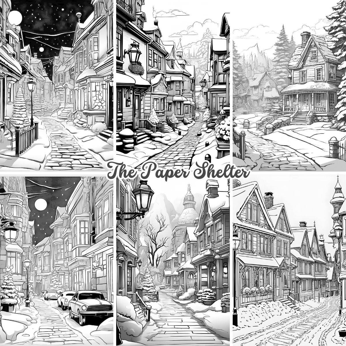 Winter Streets - Digital Coloring Book