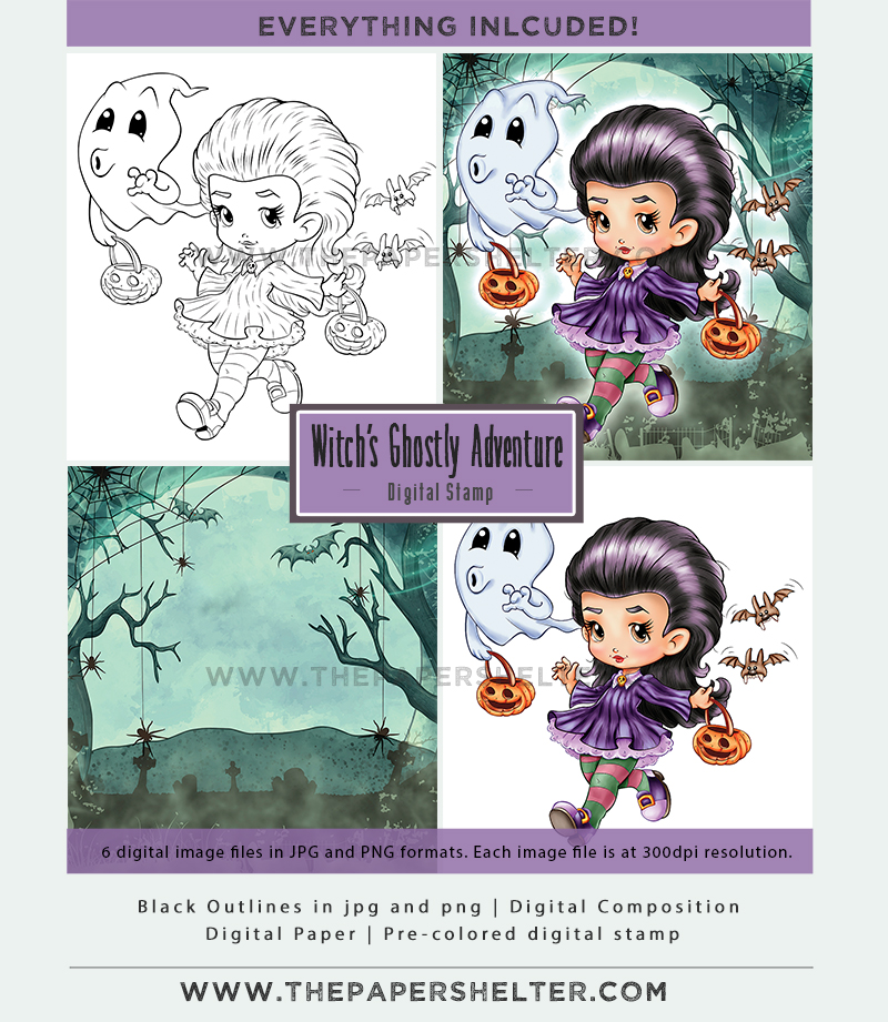 Witch's Ghostly Adventure - Digital Stamp - Click Image to Close