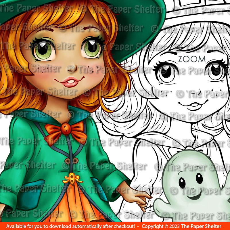 Witchy And Ghostly Friends - Digital Stamp - Click Image to Close