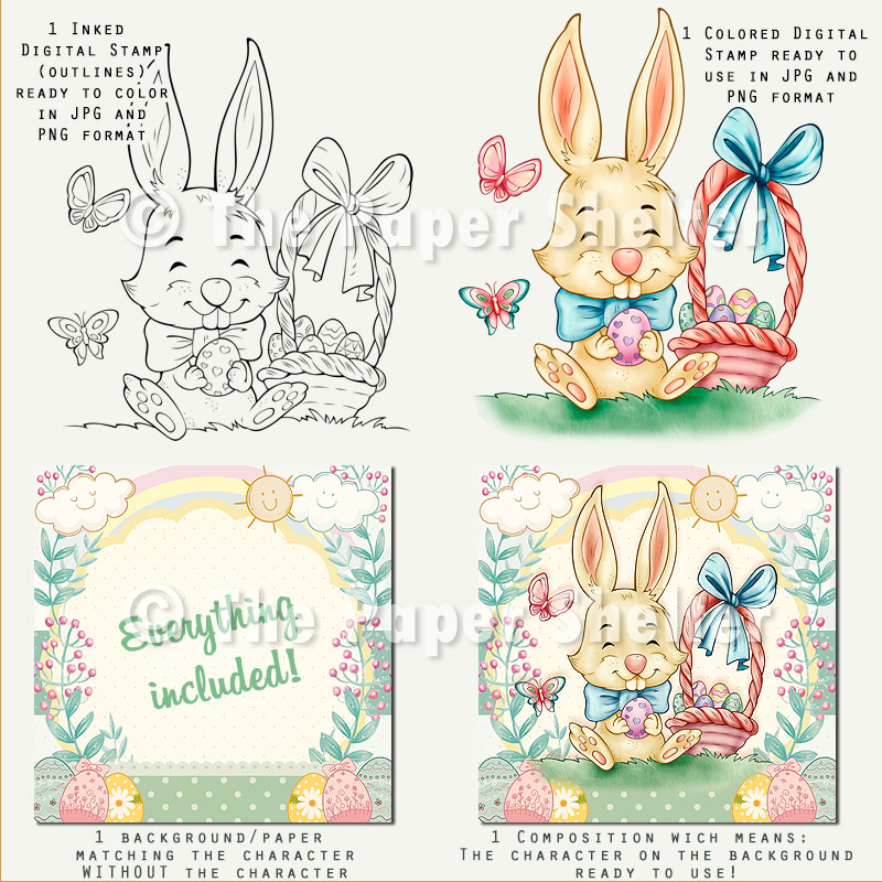 Adorable Easter Bunny - Digital Stamp - Click Image to Close