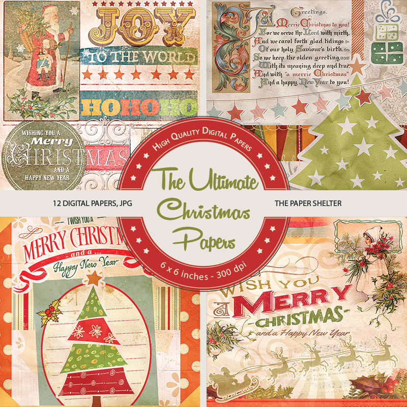 Vintage Christmas Digital Paper, Vintage Christmas Scrapbook Paper