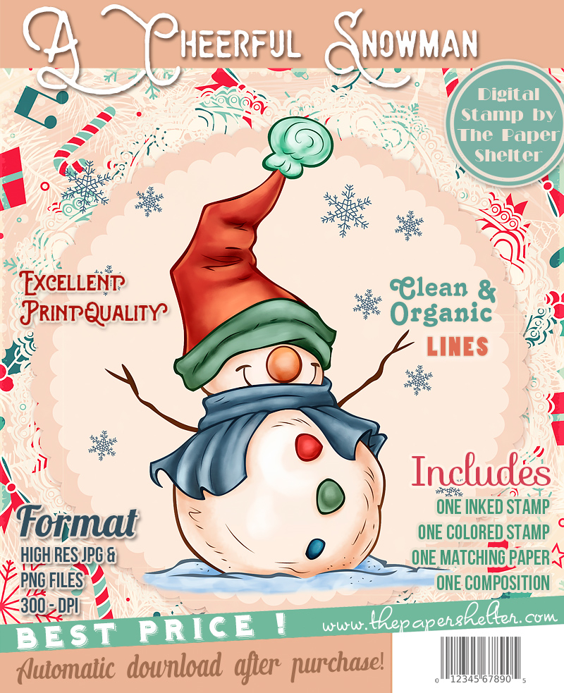 A Cheerful Snowman - Digital Stamp - Click Image to Close