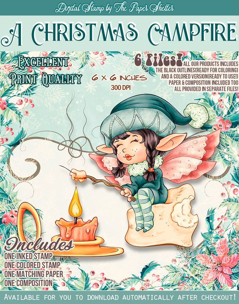 A Christmas Campfire - Digital Stamp - Click Image to Close