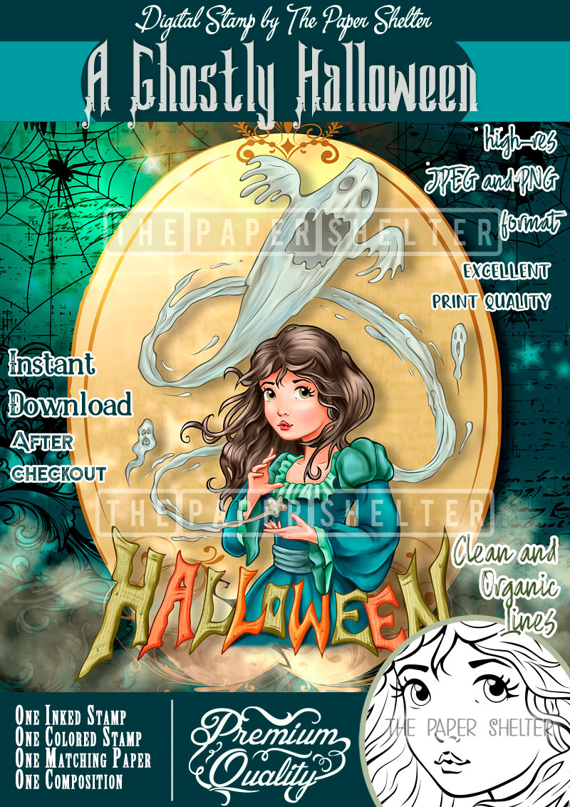 A Ghostly Halloween - Digital Stamp - Click Image to Close