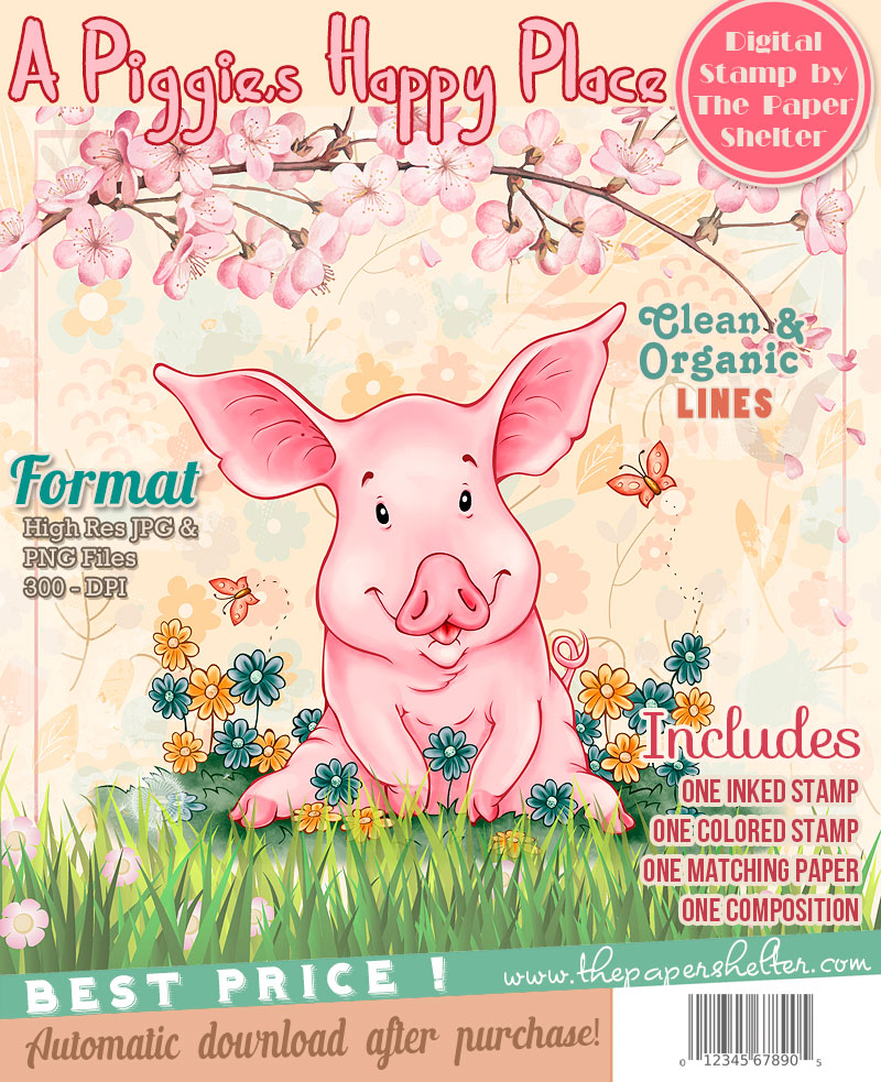 A Piggie's Happy Place - Digital Stamp - Click Image to Close