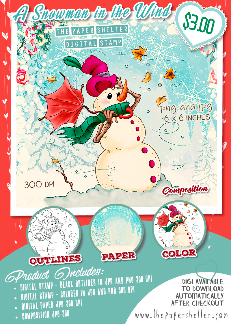 A Snowman in the Wind - Digital Stamp - Click Image to Close