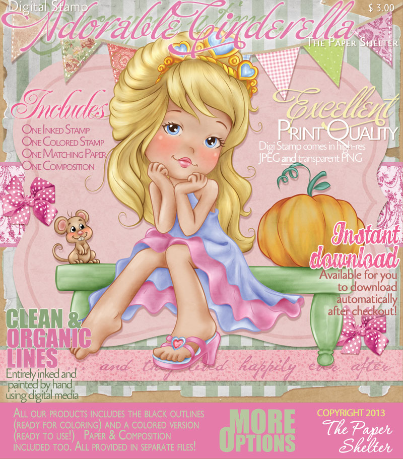 Adorable Cinderella - Digital Stamp - Click Image to Close