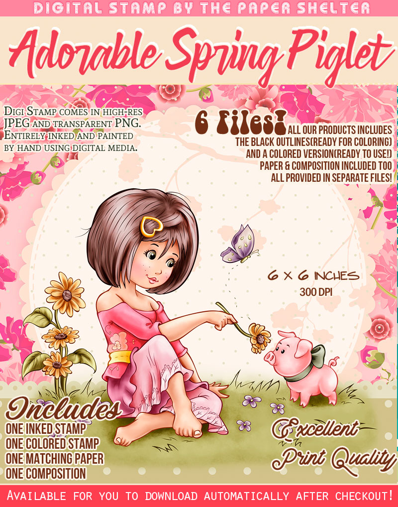Adorable Spring Piglet - Digital Stamp - Click Image to Close