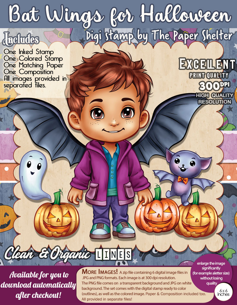 Bat Wings for Halloween - Digital Stamp - Click Image to Close