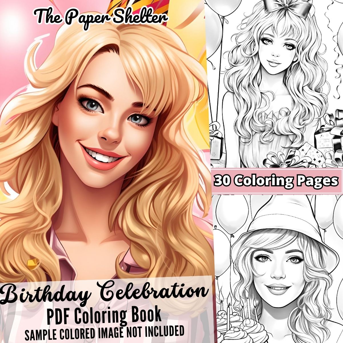 Birthday Celebration - Digital Coloring Book - Click Image to Close