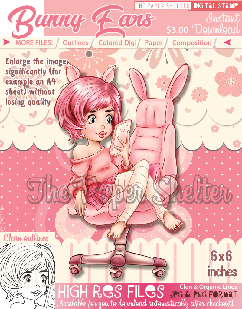 Bunny Ears - Digital Stamp - Click Image to Close