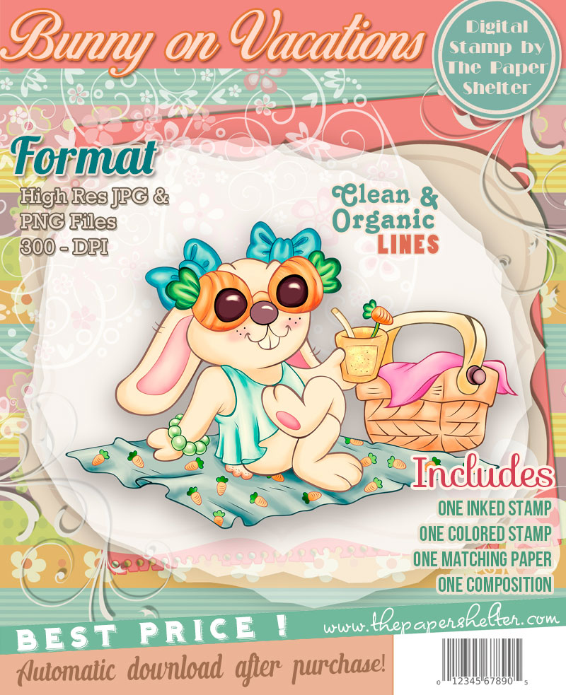 Bunny On Vacations - Digital Stamp - Click Image to Close