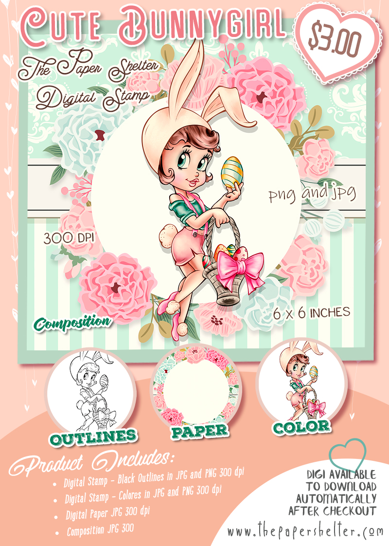 Cute Bunnygirl - Digital Stamp - Click Image to Close
