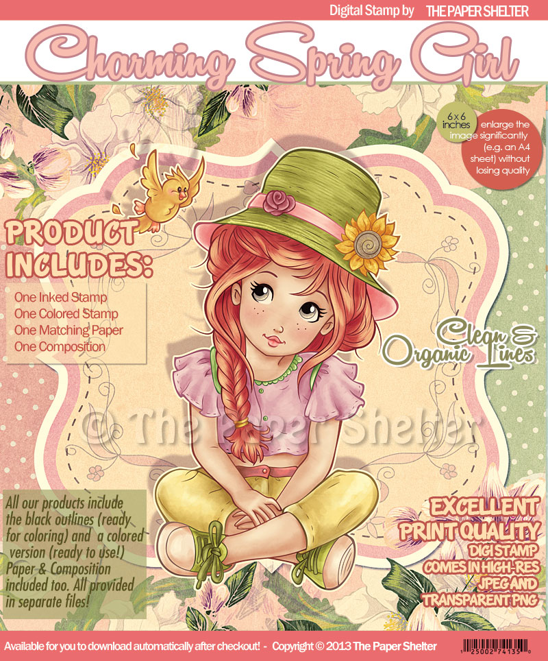 Charming Spring Girl - Digital Stamp - Click Image to Close