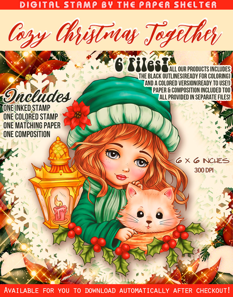 Cozy Christmas Together - Digital Stamp - Click Image to Close