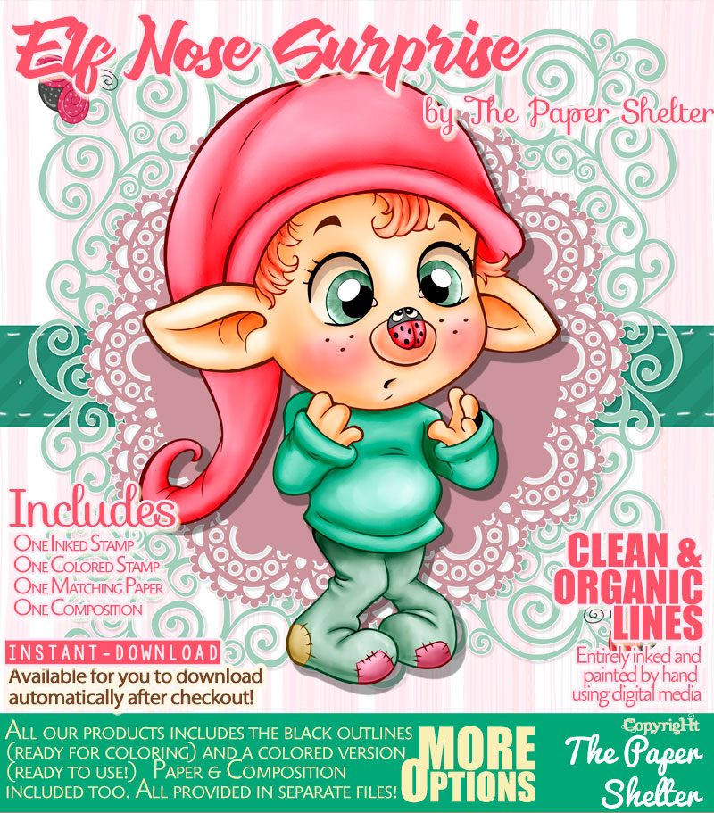 Elf Nose Surprise - Digital Stamp - Click Image to Close