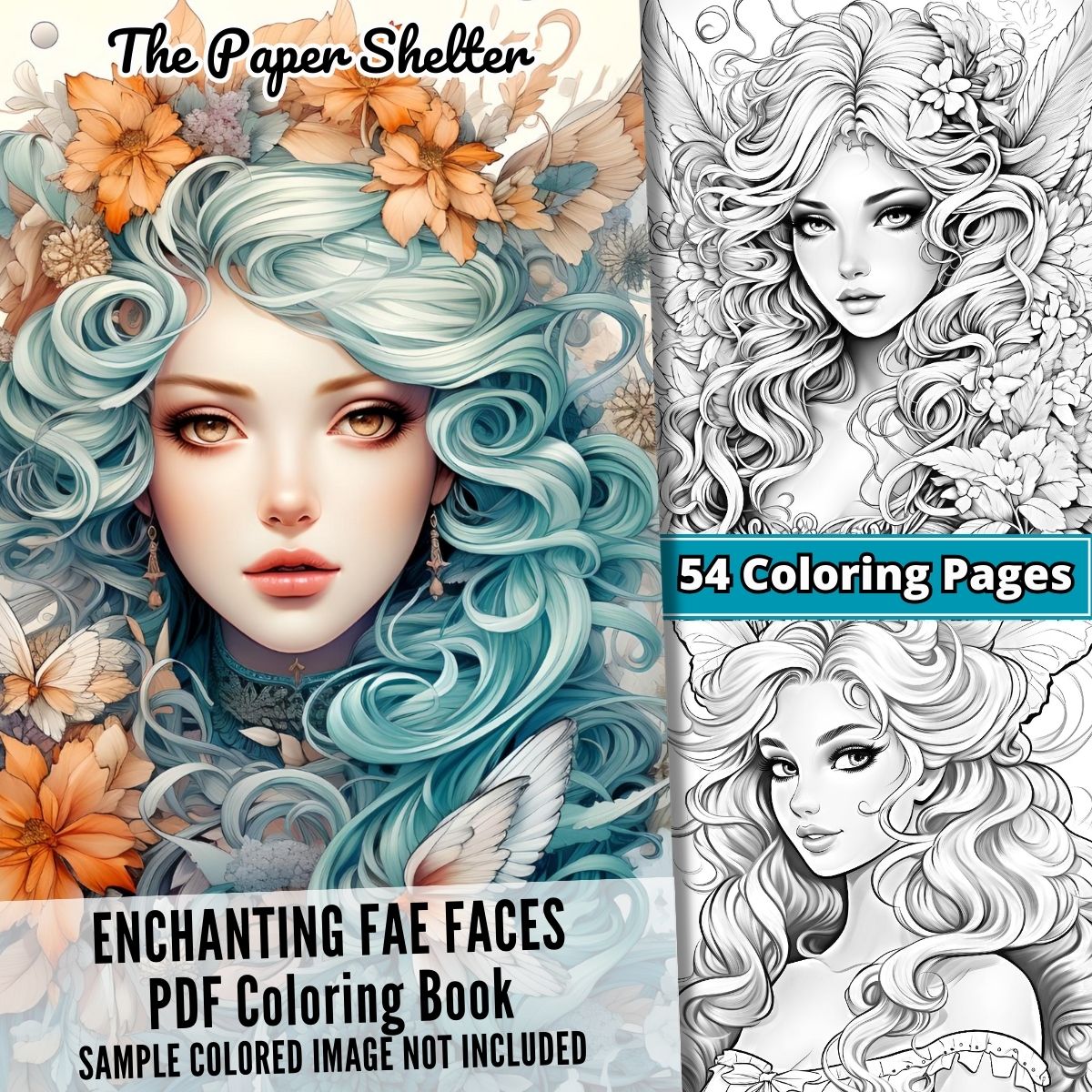 Enchanting Fae Faces - Digital Coloring Book - Click Image to Close
