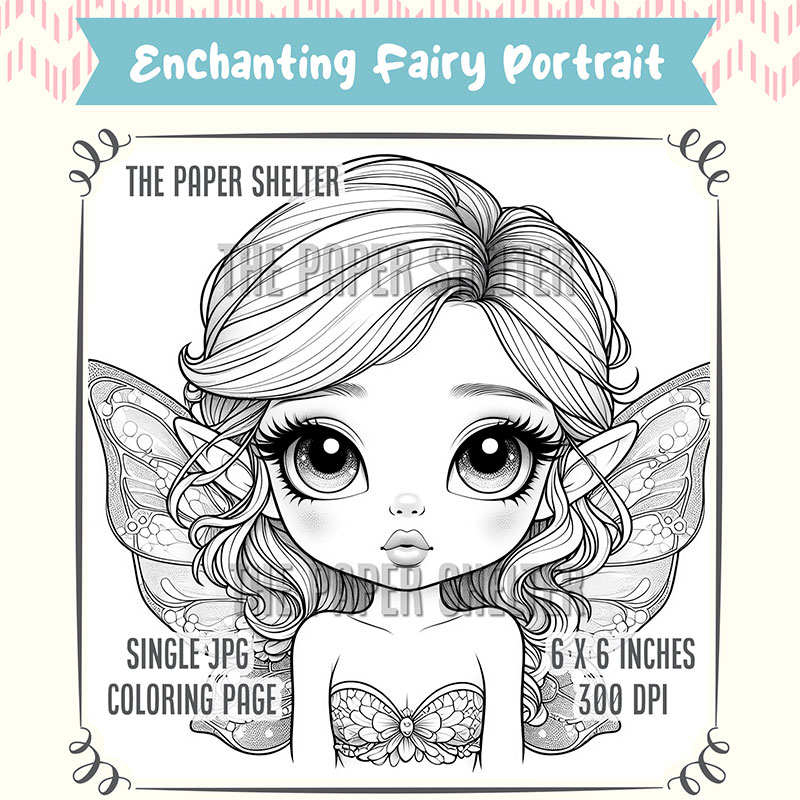 Enchanting Fairy Portrait - Single JPG Coloring Page - Click Image to Close