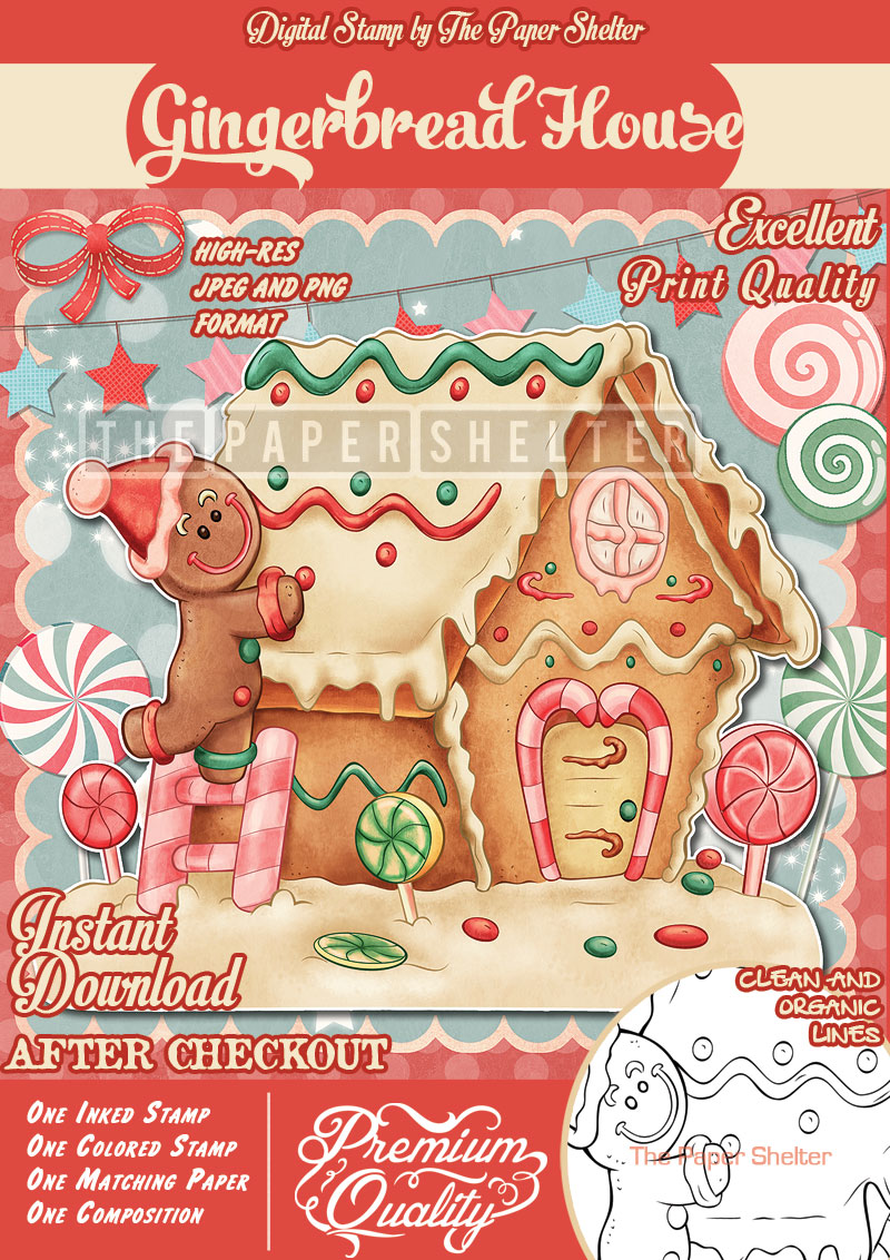 Gingerbread House - Digital Stamp - Click Image to Close