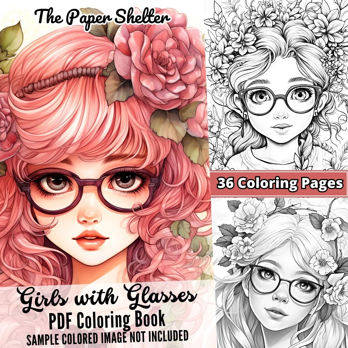 Girls with Glasses - Digital Coloring Book - Click Image to Close