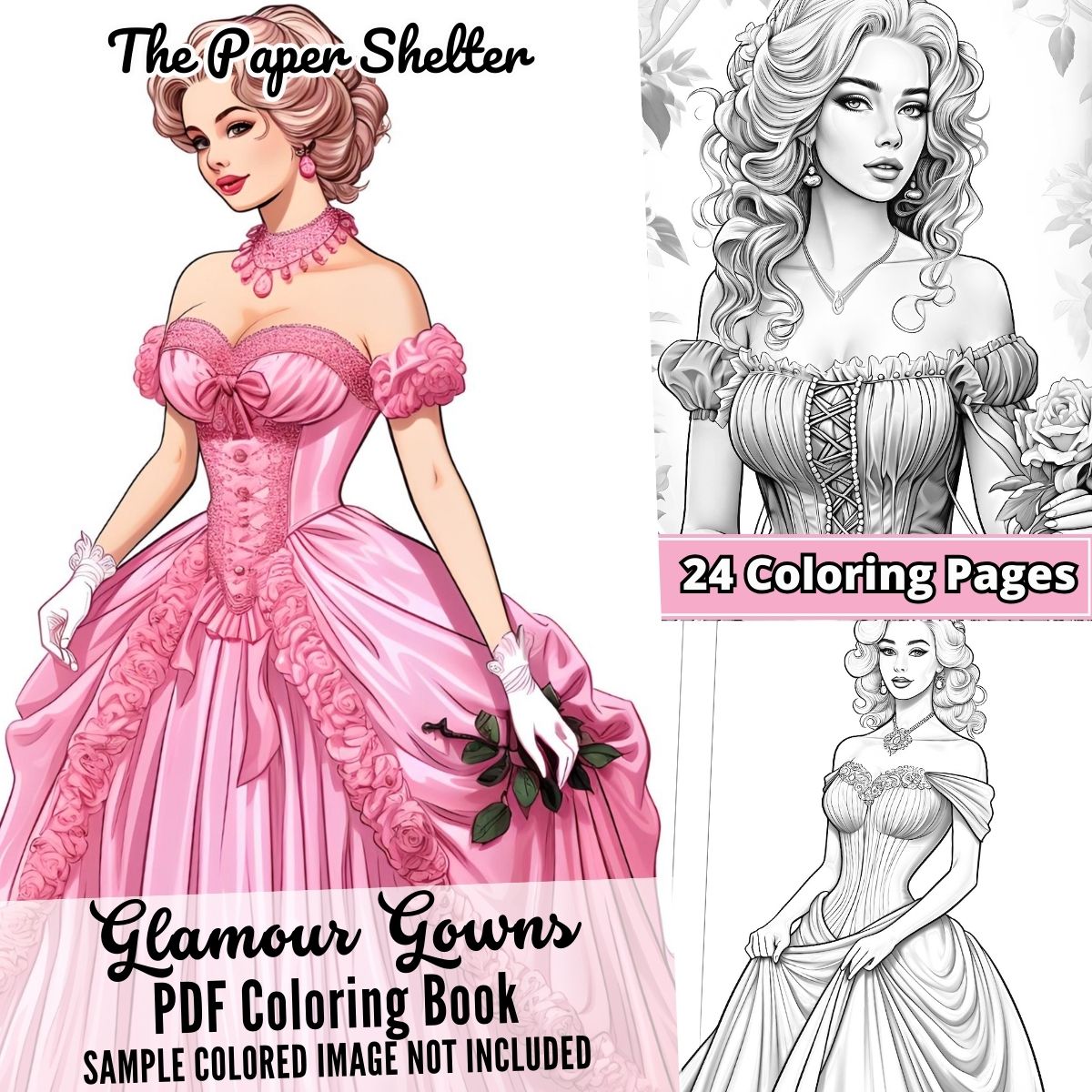 Glamour Gowns - Digital Coloring Book - Click Image to Close
