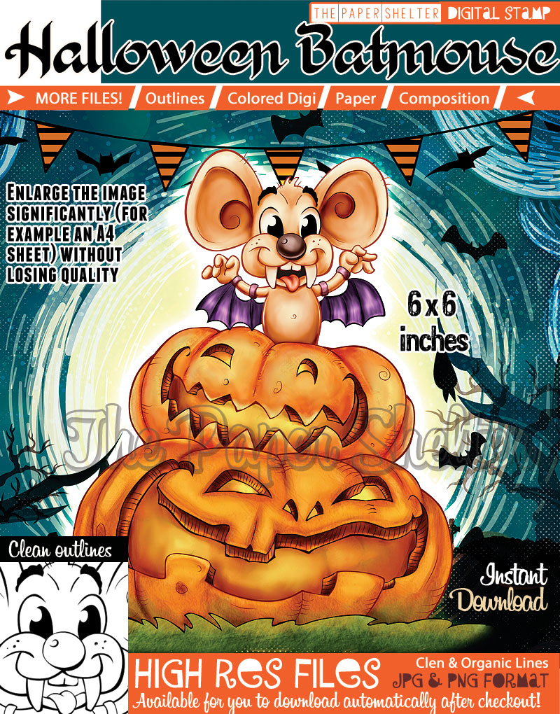 Halloween Batmouse! - Digital Stamp - Click Image to Close