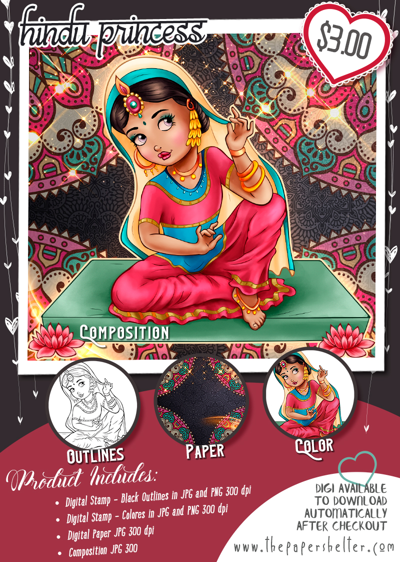 Hindu Princess - Digital Stamp - Click Image to Close