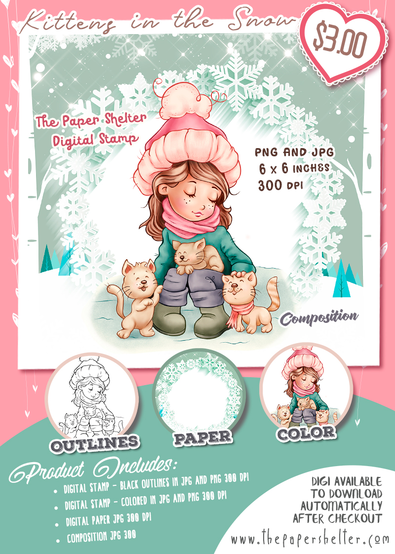 Kittens in the Snow - Digital Stamp - Click Image to Close