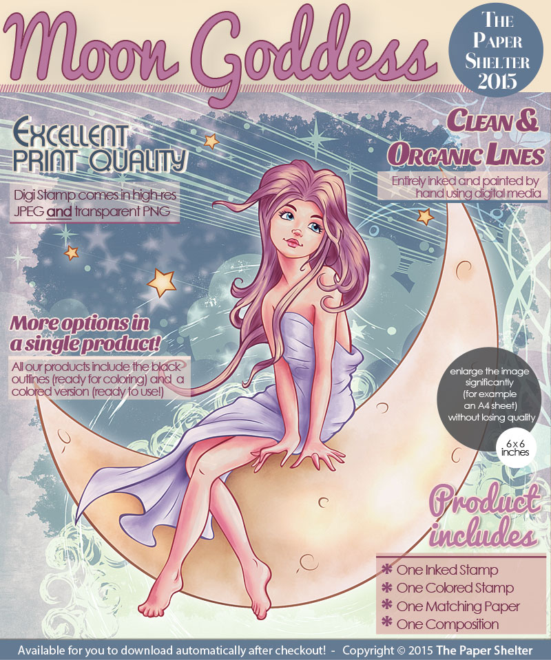 Moon Goddess - Digital Stamp - Click Image to Close