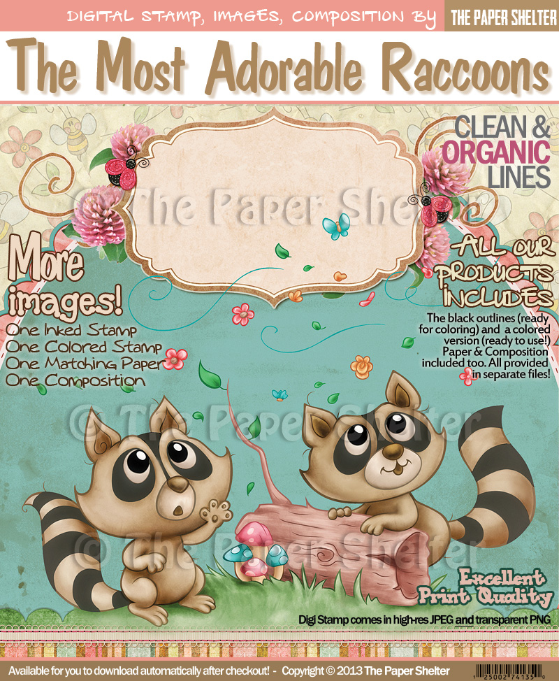 The Most Adorable Raccoons - Digital Stamp - Click Image to Close