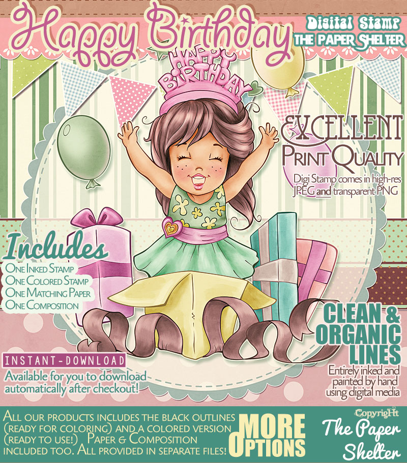 Happy Birthday - Digital Stamp - $3.00 : Digital stamps, Coloring Books,  Digital Papers, Craft Digital Supplies, Digital Design, Stamps, CardMaking  by The Paper Shelter