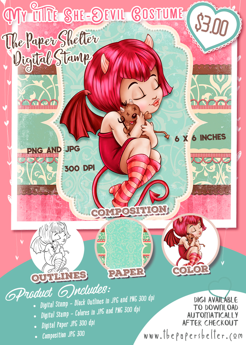 My little she-devil Costume - Digital Stamp - Click Image to Close