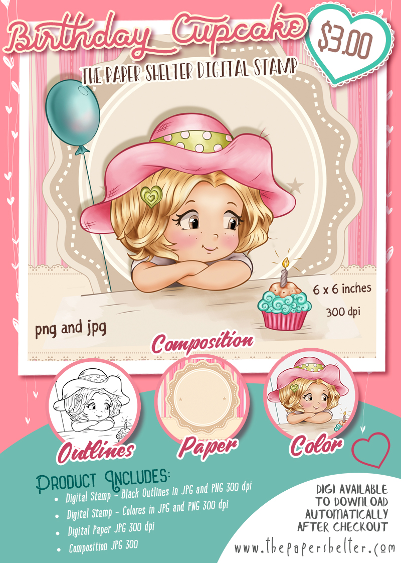 Cupcake Birthday - Digital Stamp - Click Image to Close