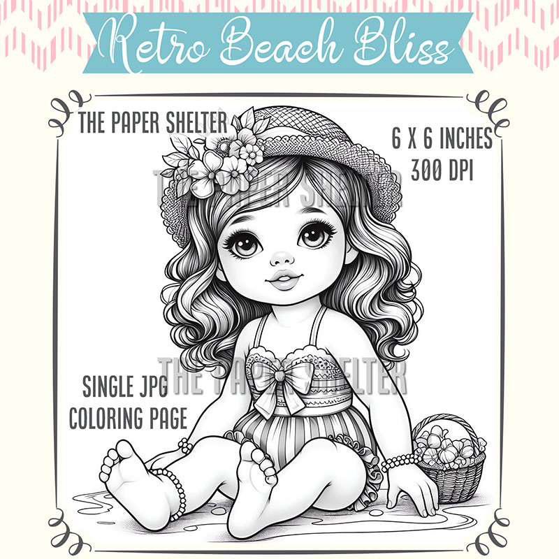 Retro Beach Bliss - Single JPG Coloring Page - Click Image to Close