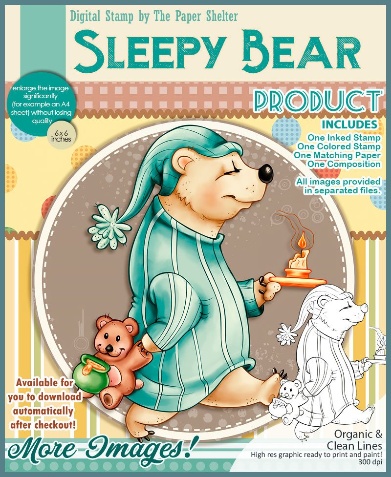 Sleepy Bear - Digital Stamp - Click Image to Close