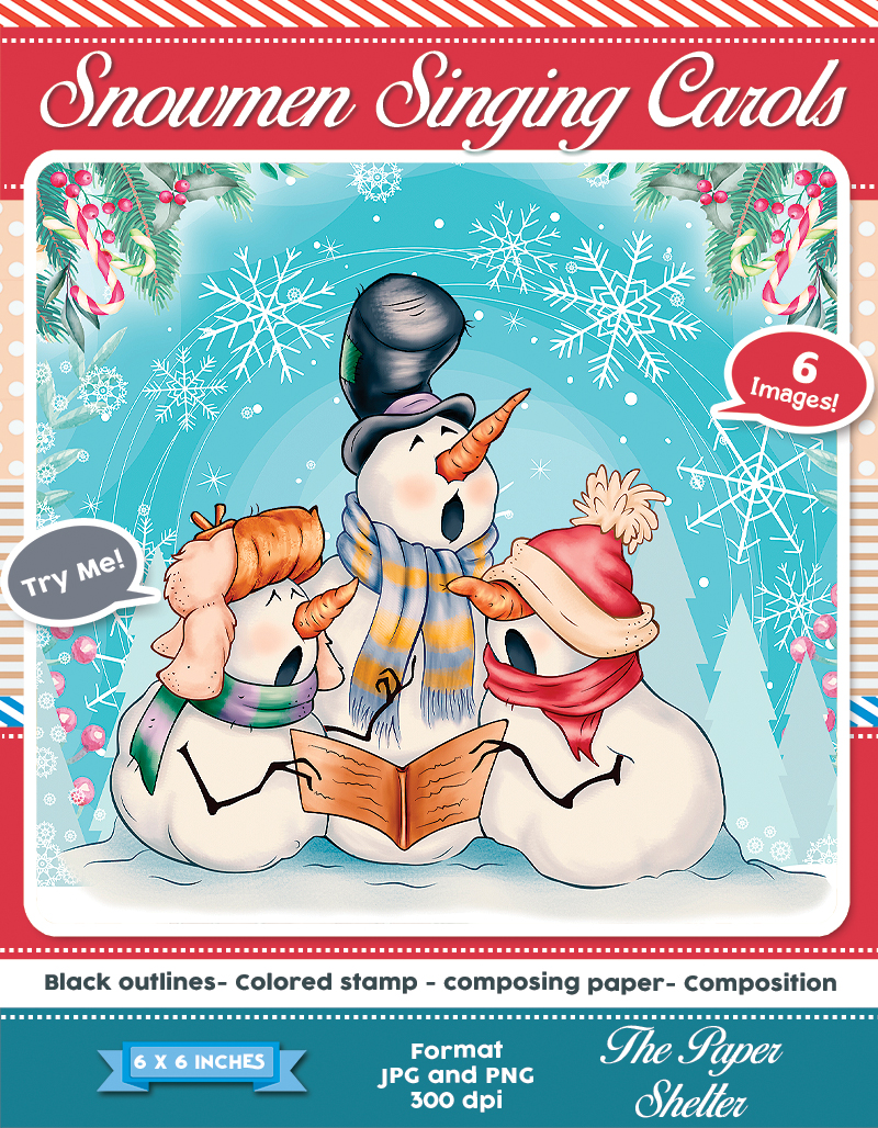 Snowmen singing Carols - Digital Stamp - Click Image to Close