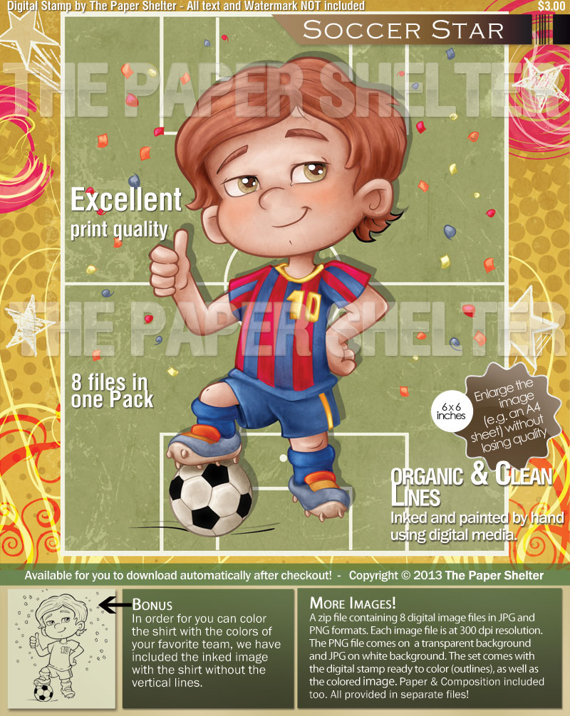 Soccer Star - Digital Stamp - $3.00 : Digital stamps, Coloring Books,  Digital Papers, Craft Digital Supplies, Digital Design, Stamps, CardMaking  by The Paper Shelter