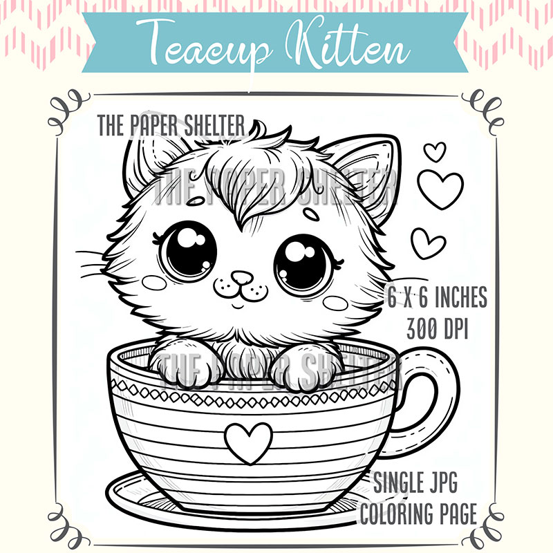 Teacup Kitten - Single JPG Coloring Page - Click Image to Close