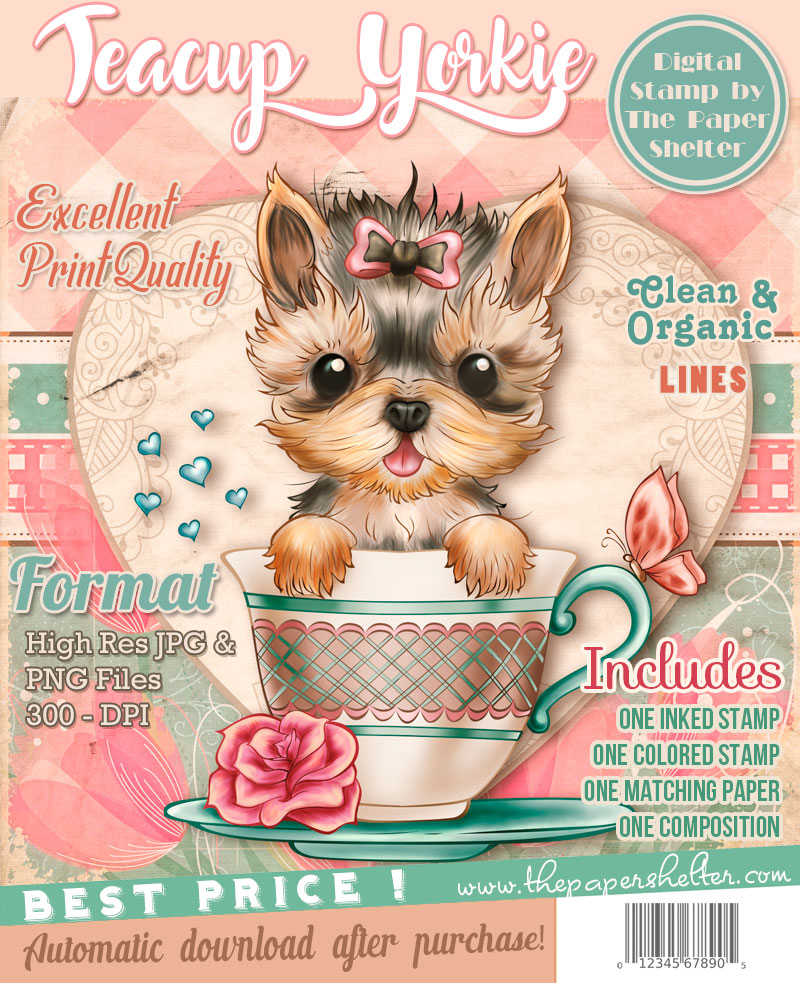 Teacup Yorkie - Digital Stamp - Click Image to Close