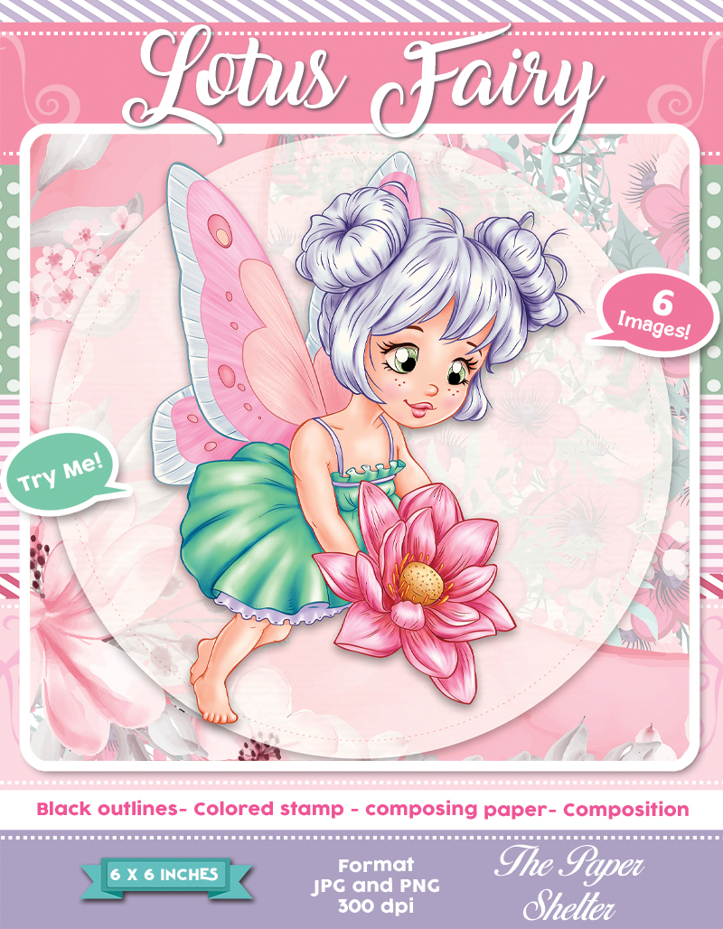 Lotus Fairy - Digital Stamp - Click Image to Close