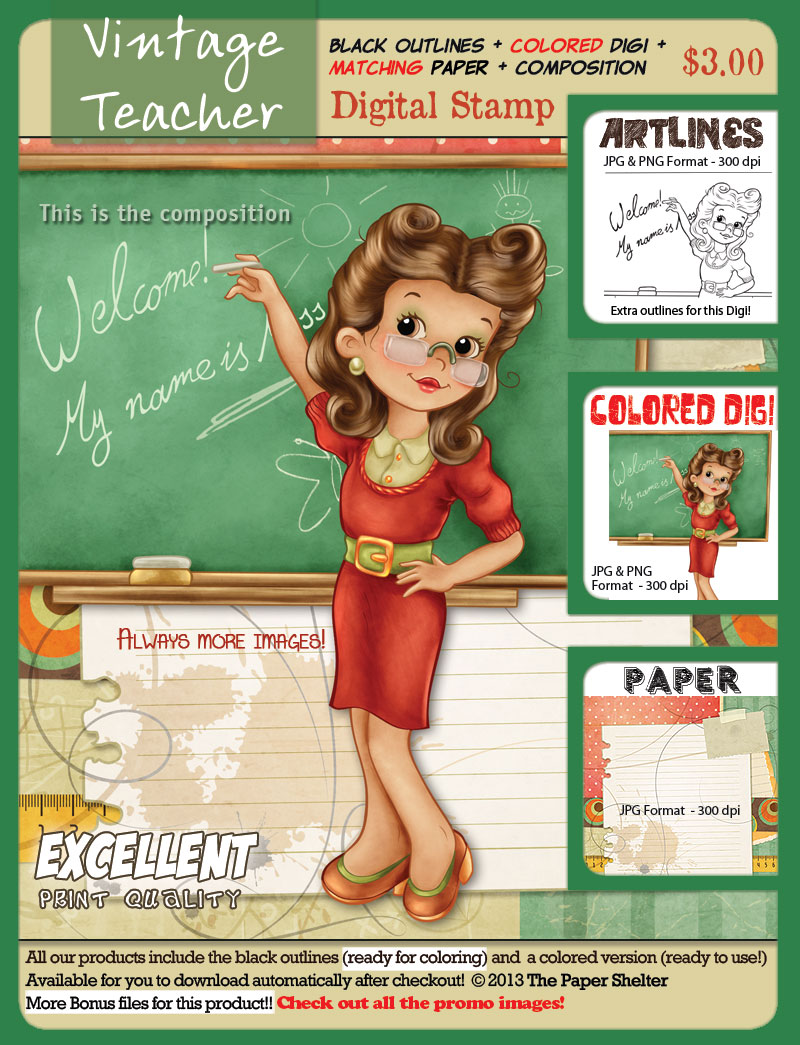 Vintage Teacher - Digital Stamp - Click Image to Close