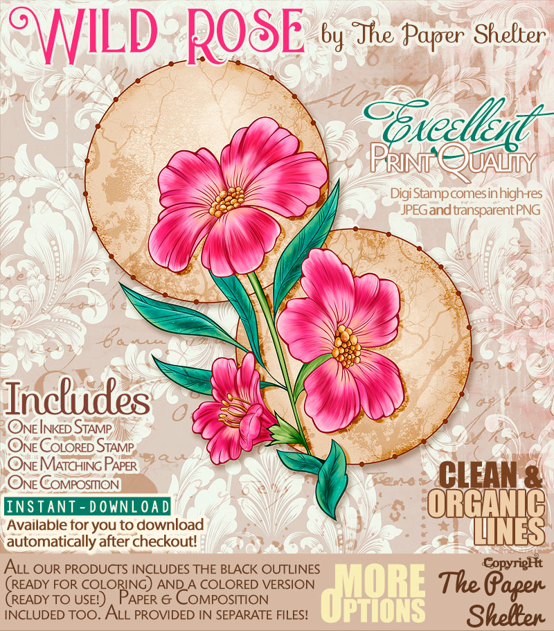 Wild Rose - Digital Stamp - Click Image to Close