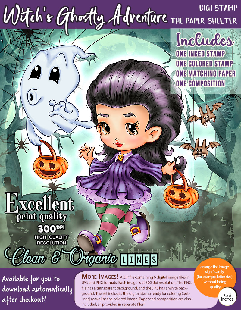 Witch's Ghostly Adventure - Digital Stamp - Click Image to Close