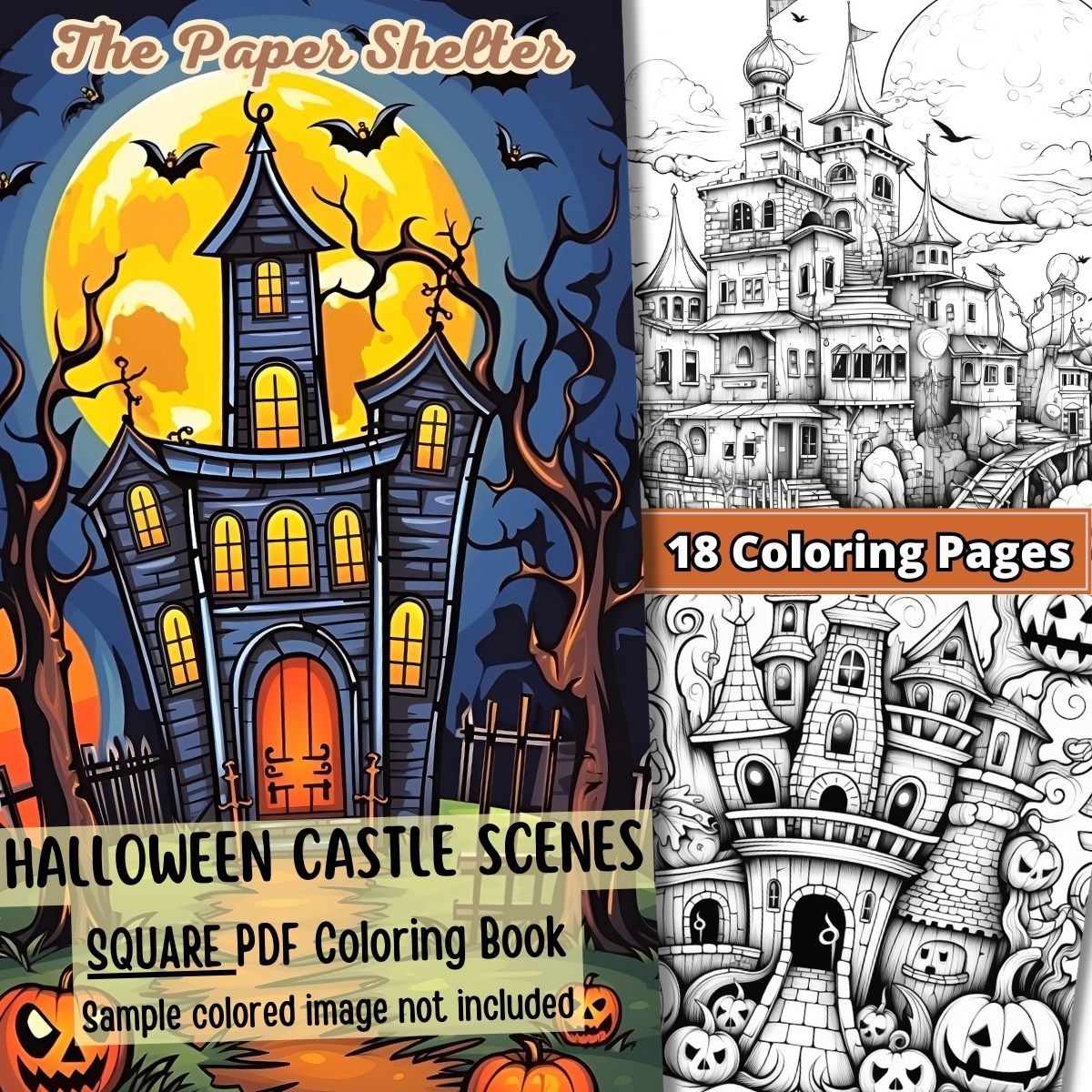 Halloween Castle Scenes - Digital Coloring Book