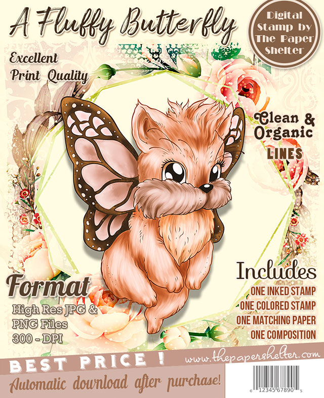 A Fluffy Butterfly - Digital Stamp