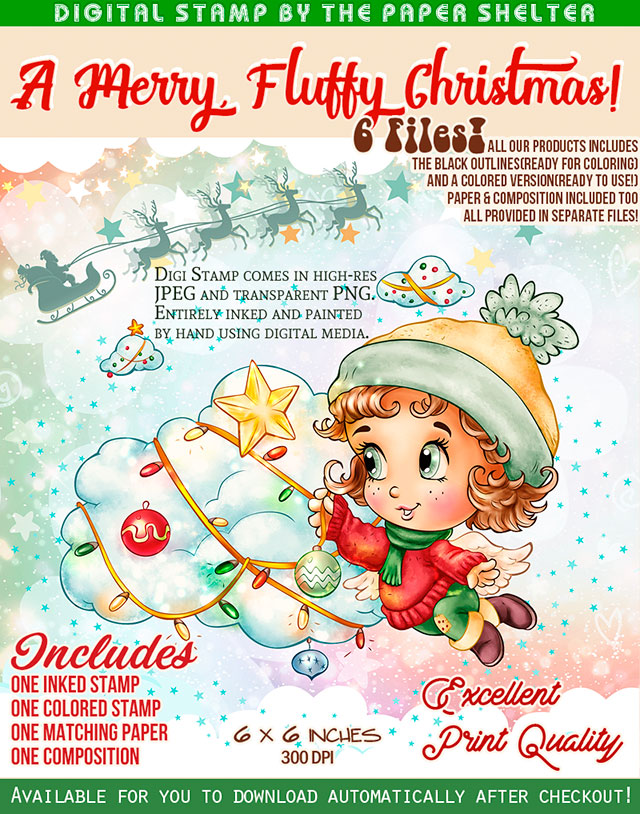 A Merry, Fluffy Christmas! - Digital Stamp