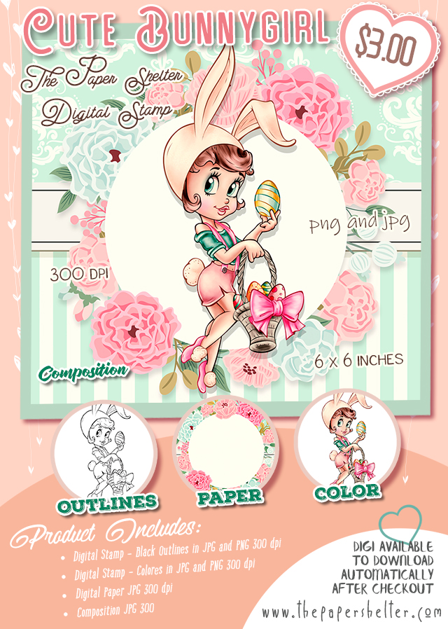 Cute Bunnygirl - Digital Stamp